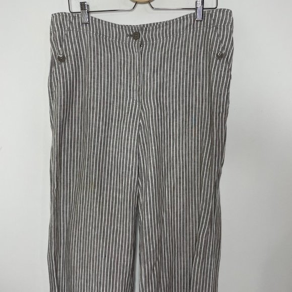 Chico's The Ultimate Fit Pants Women's L Taupe Striped Linen Wide Leg Trousers - Picture 7 of 16